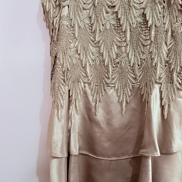 Vintage Bronze Mini Dress w Gorgeous Fringed Lace & Tiered Ruffle Skirt - Picture 7 of 15